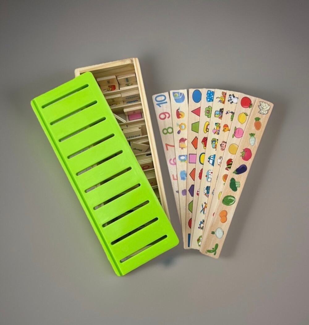 Wooden Learning Puzzle Box Matching Boards Educational Toy Complete